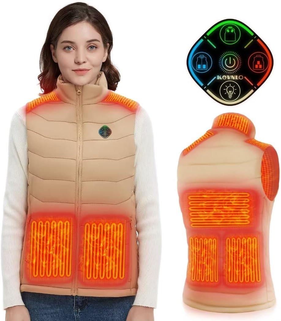 KOVNLO Heated Vest Women, (Battery Pack Not Included) Smart Controller With Lights-out, Electric Warming Heated Jackets (Medium, Khaki)