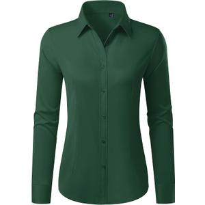 Button Down Shirts for Women Stain Shield Dress Shirt Wrinkle Free Classic Fit Long Sleeve Casual Business Work Blouse (Green, S)