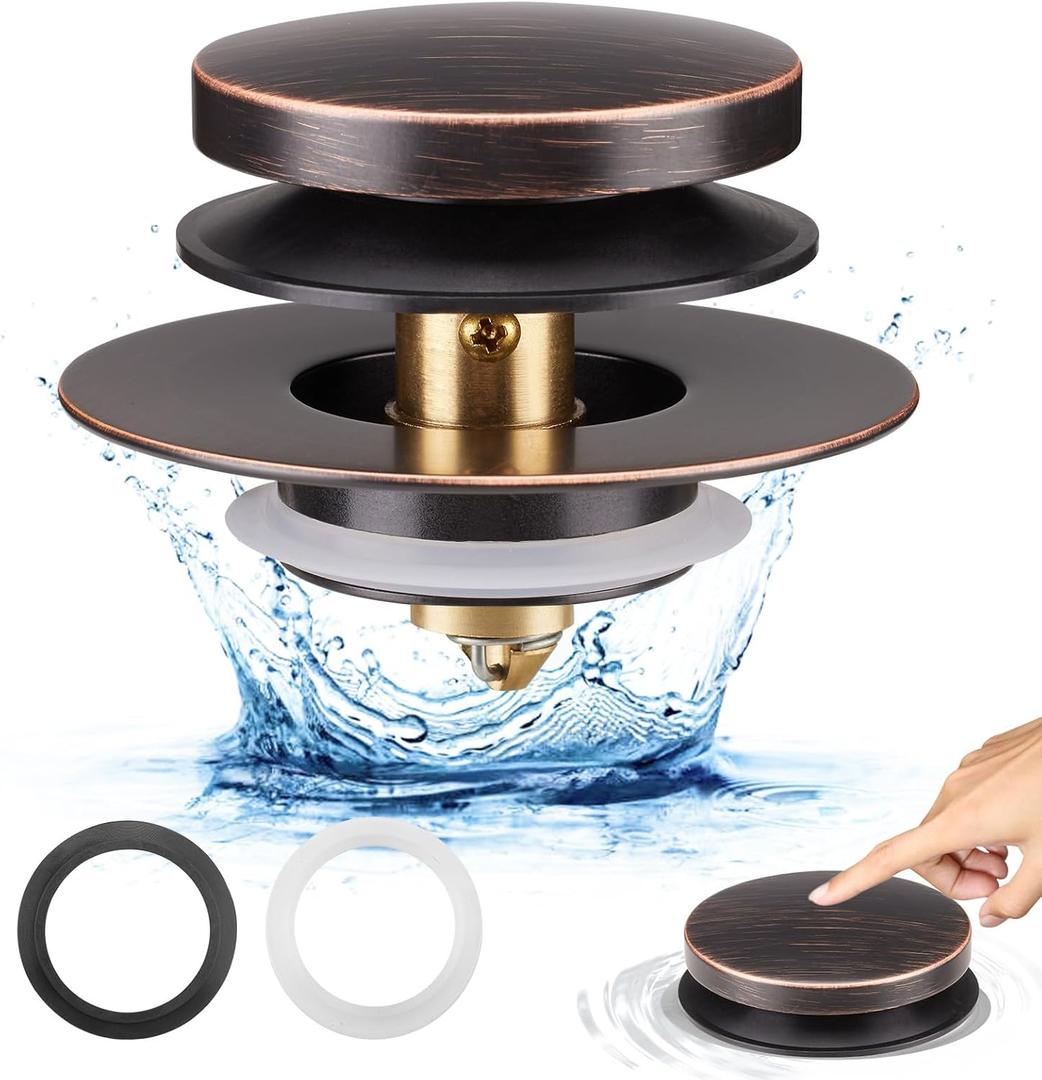 Bathtub Drain Stopper, Uxoz Universal Tub Stopper for Replacing Tip Toe/Trip Lever/Lift&Turn Tub Drain, Bath Tub Drain Stoppers Desiged for 1.5" to1.72 Drain Hole with 3 O-Rings, Oil Rubbed Bronze