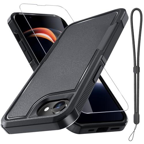 RMOCR for iPhone 16e Case & iPhone 17e Case, with Screen Protector,Military Grade Heavy Duty Shockproof Phone Cover with Wrist Lanyard Strap for iPhone 16e & iPhone 17e,Black Matte (Missing Lanyard Strap)