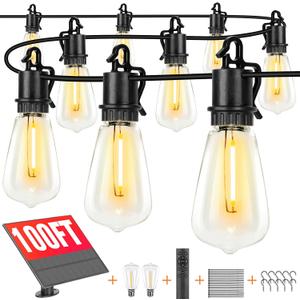 Solar Lights Outdoor String light patio deals 100FT with 32 Shatterproof, solar String Lights Outdoor Waterproof with Remote ST38 Vintage Edison Bulbs,Waterproof Hanging Lights for Outside Backyard