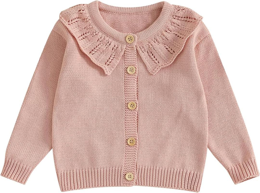 Baby Girl Cardigan Sweater Infant Toddler Floral Embroidered Button Down Knit Sweaters Fall Winter Clothes (12-18 Months, B-solid Dark Pink)