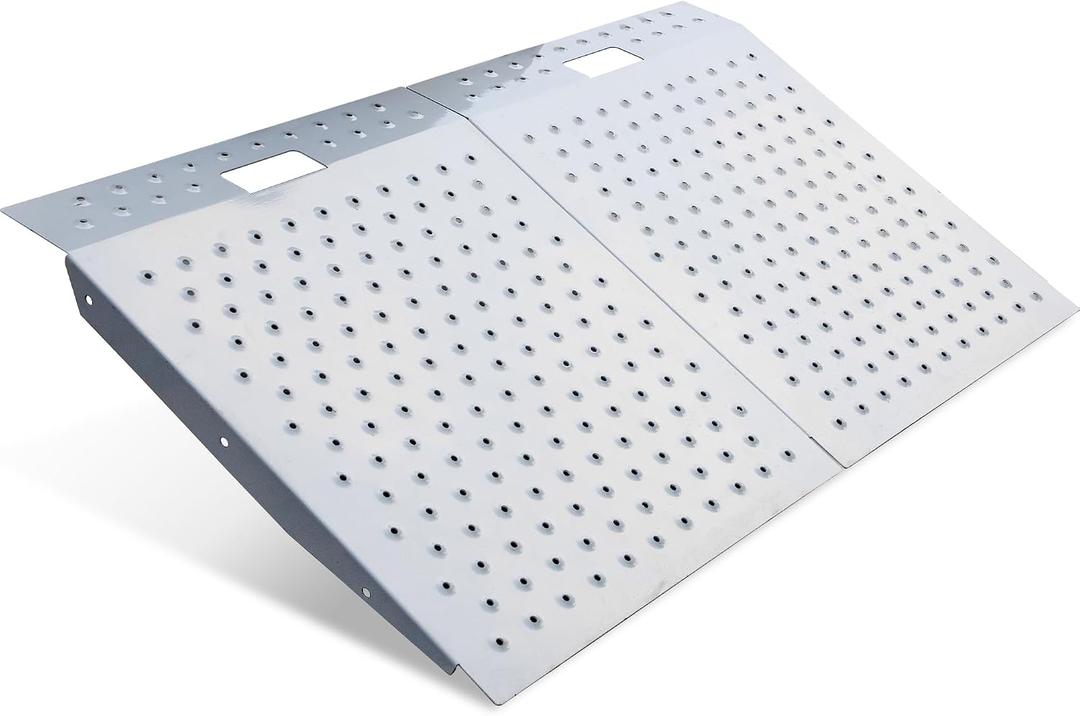 VNN 29" x 48" Shed Ramp for Riding Mower & Lawn Equipment | 1500 LB Capacity Anti-Slip Punch Plate Ramp for ATV, Motorcycles, Garages & Barns (2PC, Aluminum)