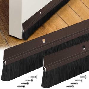 Gisafai 2 Pcs Aluminum Door Sweep with Soft PP Brush 8 Screws Long Bottom Sweep Door Brush for Exterior Home Garage Threshold Seal (48 Inches,Brown)
