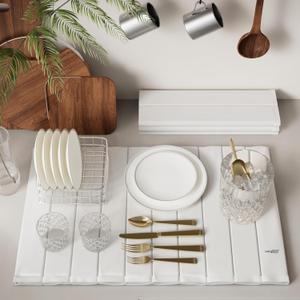 Stone Drying Mat for Kitchen Counter-Super Absorbent PU Dish Drying Mat, Quick Dry Stone Mat Kitchen for Dishes, Bottles & Cups, Large Foldable Stone Dish Drying Mat, Non-Slip Kitchen Mat (24" x 16")