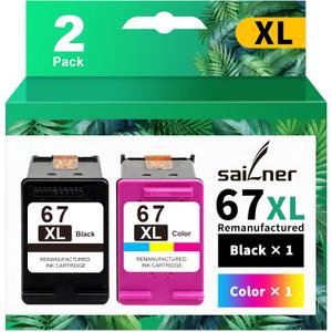 SAILNER 67XL Ink Cartridge Black/Color Combo Pack Replacement for HP Ink 67 hp67xl 67XXL for HP DeskJet 2755e 2700 2855e 2800 2752 2742e 4155e 4255e 4100 Envy 6055 6055e 6455e Printer 67 Ink (2 Pack)