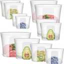 Reusable Storage Bag, 8 Pack 100% Silicone Food Storage Bags Stand Up Zip Lock Bags for Food, Freezer Microwave Oven Dishwasher Safe, 2 X-Large(0.8 Gallon) 2 Medium 2 Small 2 X-Small, Translucent