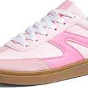 Women's Retro Sneakers Vintage Leather & Suede Patchwork Casual Shoes with Recyclable Material Insole Trendy Non-Slip Cushion for Streetwear & Daily Outfits (Pink)