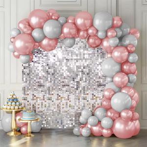 Silver Shimmer Wall Backdorp Shimmer Wall Backdrop Silver Wall Panels 24Pcs Square Sequin Shimmer Wall Backdrop Decoration for Birthday Party,Wedding, Anniversary
