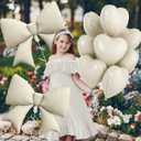 Cream Heart Balloons, Cream Bow Balloons, 10Pcs 18 Inch Heart Shaped Balloon and 38 Inch Helium Bow Balloon for Girls Boys Birthday Baby Shower Wedding Valentine's Day Proposal Party Decor