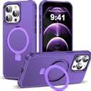 TIANLI Designed for iPhone 12 Pro Max/13 Pro Max Case with Magnetic Invisible Ring Stand [Compatible with Mag-Safe] [Military Drop Protection] Shockproof Anti-Slip Cover for Men Women,Purple