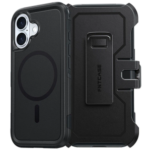 FNTCASE for iPhone 16 Magnetic Case: Dual Layer Shockproof Protective Cell Phone Cover with Rugged Belt-Clip Holster | Heavy Duty Military Grade Drop Protection Non Slip Textured Phonecase Black