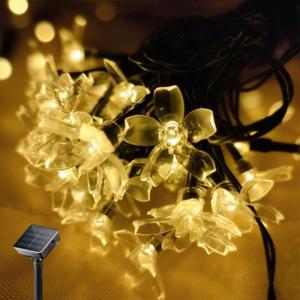 Solar Flower String Lights, 50 LED Outdoor Patio Lights Waterproof, Fairy Lights for Outside Patio Garden Fence Yard Christmas Tree Decor, Warm White (1 Pack)