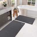 2 Piece Bathroom Rugs Mat Set - Quick Dry Diatomaceous Earth Bath Mat for Bathroom Non-Slip Bath Rug with Rubber Backing, Absorbent Bath Mats Thin Bath Floor Mat, 15.7x23.6+15.7x47.2 Inch, Dark Grey