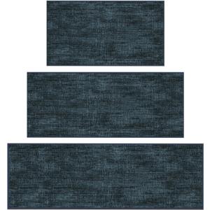 Ottomanson 3-Piece Machine Washable Kitchen Rug Set, Non Slip Kitchen Floor Mats & Runner, Low Profile, for Sink, Stove & Kitchen Island, 22.5" x 36" + 22.5" x 48" + 22.5" x 60", Tonal Charcoal Navy