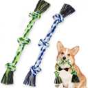 [2 Pack] Dog Rope Toys, Dog Chew Toy for Medium and Small Dogs, 3 Knots Heavy Duty Puppy Rope Toy, 100% Cotton Tug of War Dog Toys for Boredom, Teeth Cleaning (blue+green)