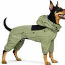 LOVELONGLONG Fleece-Lined Dog Raincoat with Removable Hood Waterproof Winter Full Body Dog Jacket Windproof Snowproof Cold-Weather Suit Green-F 3XL