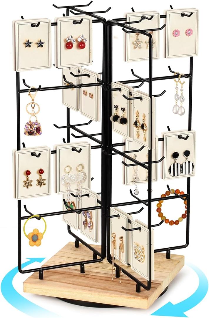 Earring Holder Organizer,360 Rotating Earring Display Stand for Vendors,64 Hooks Jewelry Organizer for Selling Earring Cards, Keychains, Rings, Bracelets Retail