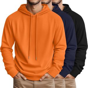 August Alley 3 Pcs Mens Big and Tall Hoodies Long Sleeve Pullover Lightweight Hooded Loose Drawstring Athletic Sweatshirts (XX-Large, Black, Navy Blue, Orange)