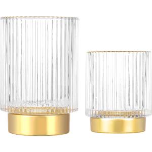 DASITON Makeup Brush holder Organizer,Crystal Cosmetic Makeup Brush Glass Brushes Storage Holder, Vintage Make Up Brush Cup Pen Pencil Holder striped vase(Clear S+L)