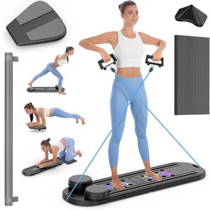 Pilates Board, Foldable Pilates Reformer Set 7 in 1 Multi-Purpose pilates equipment for Women Full Body Workouts at Home, Rayspace Portable Ab Core Trainer, Exercise Board with Timer & Resistance Band