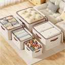 2-Pack Storage Bins with Lids, 56L Fabric Storage Boxes with Handles, Breathable Cotton Linen Clothes organizing Box for Wardrobe, Closet (XX large 49 * 37 * 31cm)