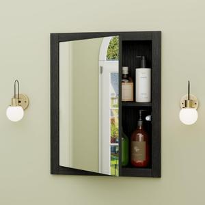 14'' * 18'' Recessed Medicine Cabinet with Mirror, 2-Tier Bathroom Wall Niche Wood Insert for Drywall, in Wall Shelf Medicine Cabinets Replacement, for Living Room, Bathroom Storage, Black