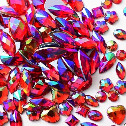 VADQZA 600PCS AB Colorful Gems Rhinestones Jewels for Crafts, Flatback Crystal Bedazzling Gemstones Rhinestone for Crafting Halloween Cosplay Party Embellishments Decorations(Red AB)