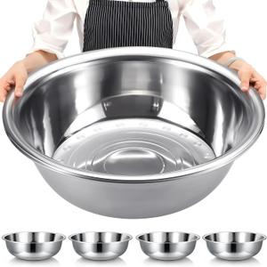 Nuogo 4 Pcs Stainless Steel Mixing Bowls Metal Mixing Bowls Extra Large Basin Salad Basin Deeper Edge Dishwasher Safe Mirror Finish for Home and Commercial, Silver (24 Inch 30 Qt)