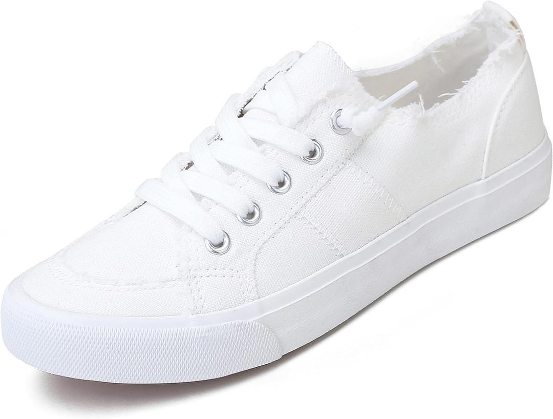 Obtaom Women's Play Fashion Sneaker White Color Washed and Leopard Canvas Slip on Shoes, Size 8