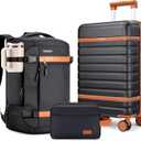 Luggage Sets 3 Piece with Spinner Wheels, Lightweight PC Hardside Suitcase with TSA Lock & YKK Zippers, 20 Inch Carry On Luggage with Travel Bag for Men and Women, Black
