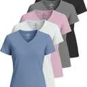 Real Essentials 5 Pack: Women's Short Sleeve Breeze Tech V-Neck T Shirt Workout Top Wicking Dry Fit Athletic Tee (Plus) XS