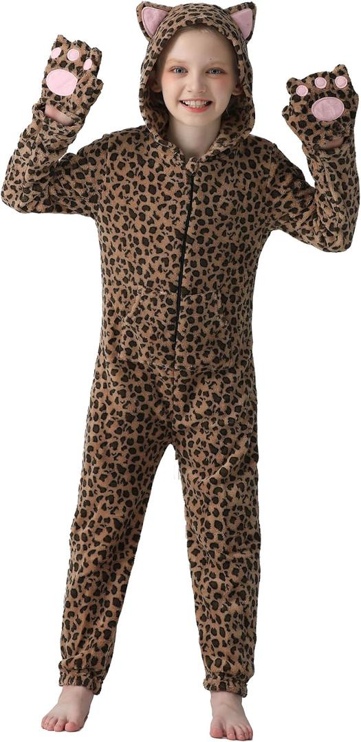 Cat Costume Kids Halloween Animal Onesie for Girls Boys (Black, M)