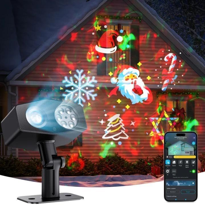 Govee Outdoor Decoration Projector Light, Upgraded LED Snowflake Projector, 180 Rotation, 20 HD Effects & 58 Scene Modes with App Control, IP67 Compatible with Alexa, Google Assistant, Matter