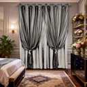 Amidoudou 1 Pair Double Layer Blackout Curtains for Bedroom Luxury Shiny Curtains for Living Room Shimmer Curtains (Grey,54x96 Inch)