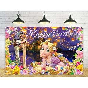Princess Rapunzel Backdrop for Birthday Party Decorations Yellow Background for Party Cake Table Decorations Tangled Theme Banner 5x3ft