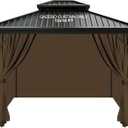slashome 12'x14' Gazebo Curtains Outdoor Waterproof, Brown Universal Replacement Curtain 4-Panels, Sidewalls with Zipper for Garden, Patio, Yard (Only Curtains)