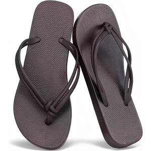 XIXITIAO Flip Flops for Women Comfortable Summer Beach Walking Basic Thong Sandals Slip On Indoor Outdoor Shower Shoes (7, Brown)