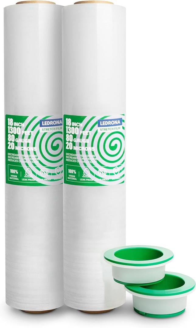 2 Roll Stretch Wrap for Moving with Wrap Holders - 18in Wide, 1300ft Plastic Stretch Wrap Roll for Packing, Wrapping Furniture, Pallet, Luggage, Boxes - Clear Shrink Film - Moving Supplies