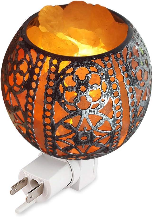 Salt Night Light,Natural Wall Light Salt Lamp with 2 Bulbs, Himalayan Rocks Salt Lamp with Spherical Metal Basket Gift (Orange)