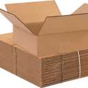 BOX USA 10103 Flat Corrugated Cardboard Box 10" L x 10" W x 3" H, Kraft, For Shipping, Packing and Moving (Pack of 25)