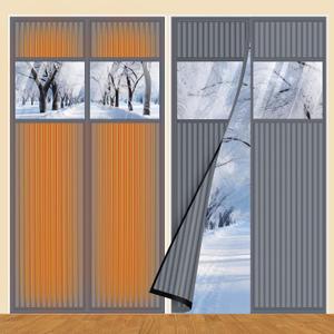 2 Sets Magnetic Thermal Insulated Curtains for 36" X 80" Doors with Clear Window Winter Thicken Quilted Oxford Cotton Door Cover Waterproof Window Attic Blanket for Cold Weather