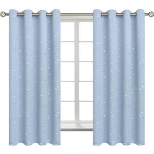 BGment Star Room Darkening Curtains for Kids Bedroom - Grommet Thermal Insulated Silver Star Print Kids Curtains for Living Room, Set of 2 Panels, Baby Blue, 52 x 63 Inch