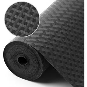 Shelf Liners for Kitchen Cabinets Refrigerator Liners Waterproof & Oil-Proof Kitchen Cupboard Liner Non-Slip Drawer Mats Non Adhesive Fridge Liner for Shelves - Black 11.8 x 59 Inch (Diagonal Pattern Jet Black)