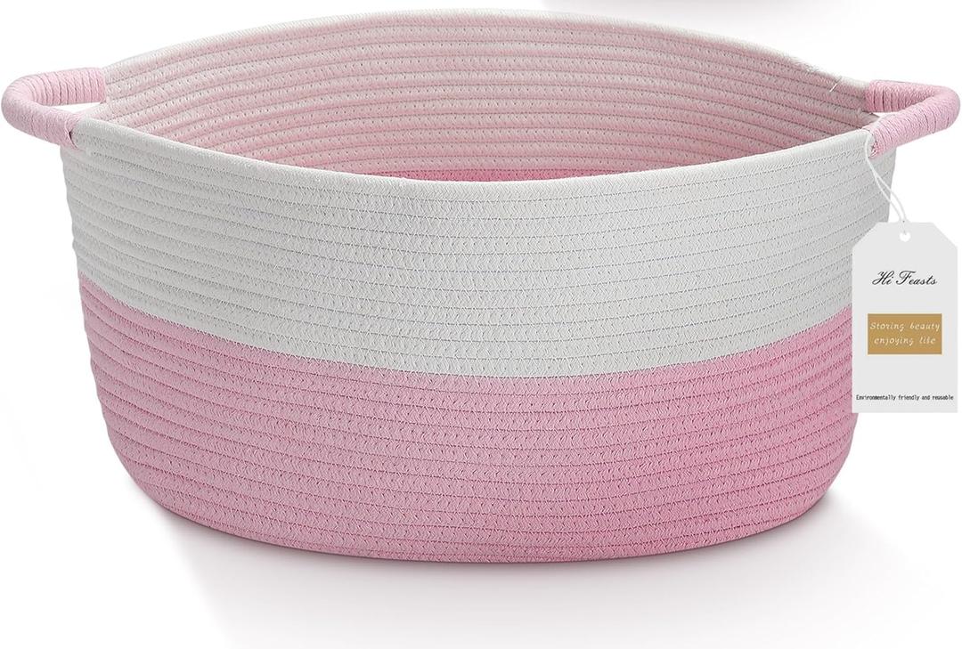 Medium Rope Basket with Handles, Medium Bohe Storage Basket, 17 "L x 12.5" W x 8.5 "H, Home Decor Organizer for Towels,toys, Books & Magazines