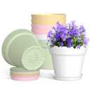 WSMKSZ 4 Inch Plastic Plant Pots with Drainage Holes and Trays – 8 Pack Small Nursery Pots for Indoor & Outdoor House Plants and Flowers, Seedling Starter Planters, Colorful