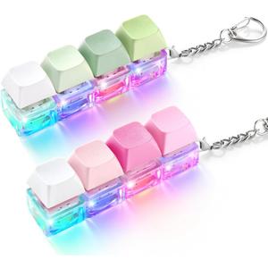 2 Pack Keyboard Fidget Toy Light Up Clicky & Silent Keyboard Clicker Fidget Keychain Quiet Fidget Toys for Adults, Sensory Toy for Boost Focus & Calm Anxiety at Work, Travel Stress Relief Gifts