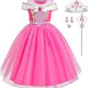 Luzlen Girls Princess Costume Pink Dress Up Outfit for Halloween Cosplay Carnival Party, 2-3 Years(100)