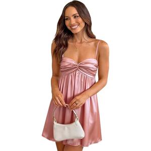 Women Satin Homecoming Dresses Short Sweetheart Neck Adjustable Spaghetti Straps A Line Prom Party Cocktail Dress (Medium, Pink)