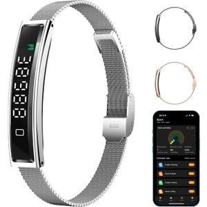 Smart Bracelet,Activity&Fitness Trackers,Touch Screen/Sleep Tracker/Heart Rate/Blood Oxygen,5ATM Waterproof,Multiple Sports Modes,Free App for iOS Android (Silver)